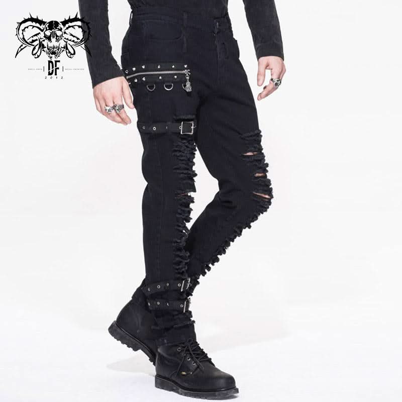 'Lord of Chaos' Punk Buckled Distressed Trousers