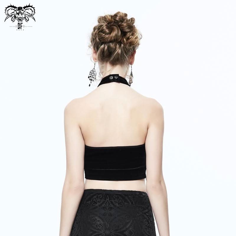 'Dark Eclipse' Gothic Velvet Halter Neck Top