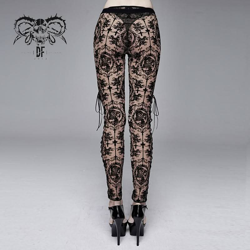 'Bathory' Gothic Patterned Mesh Leggings