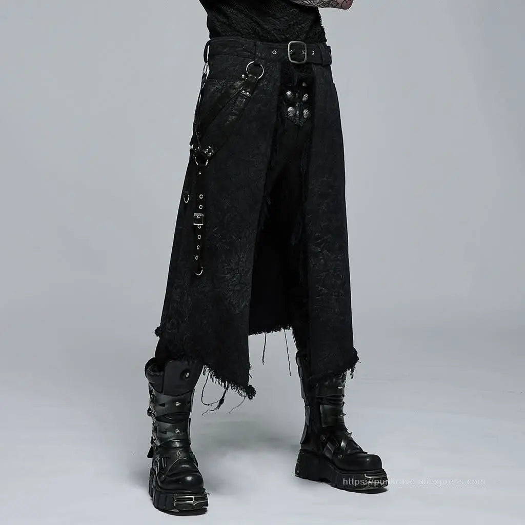 Orpheus Distressed Kilt With Leather Straps