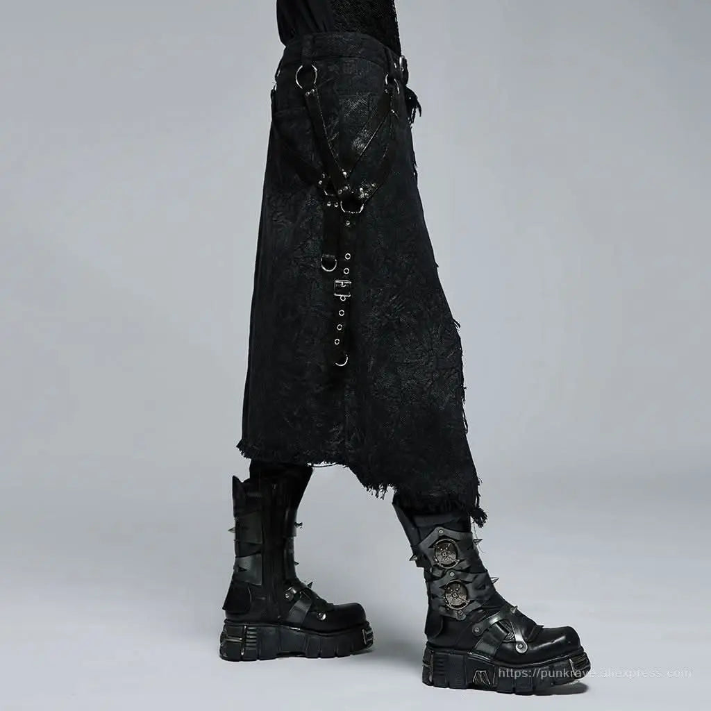 Orpheus Distressed Kilt With Leather Straps