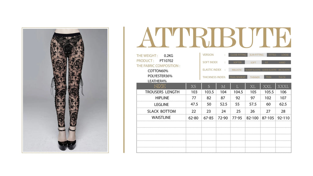 'Bathory' Gothic Patterned Mesh Leggings