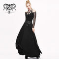 'Take a Bow' Flowy Punk Long Skirt with a Leather Waistband