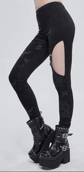 Women’s Gothic Cobweb Printed Cutout Pants