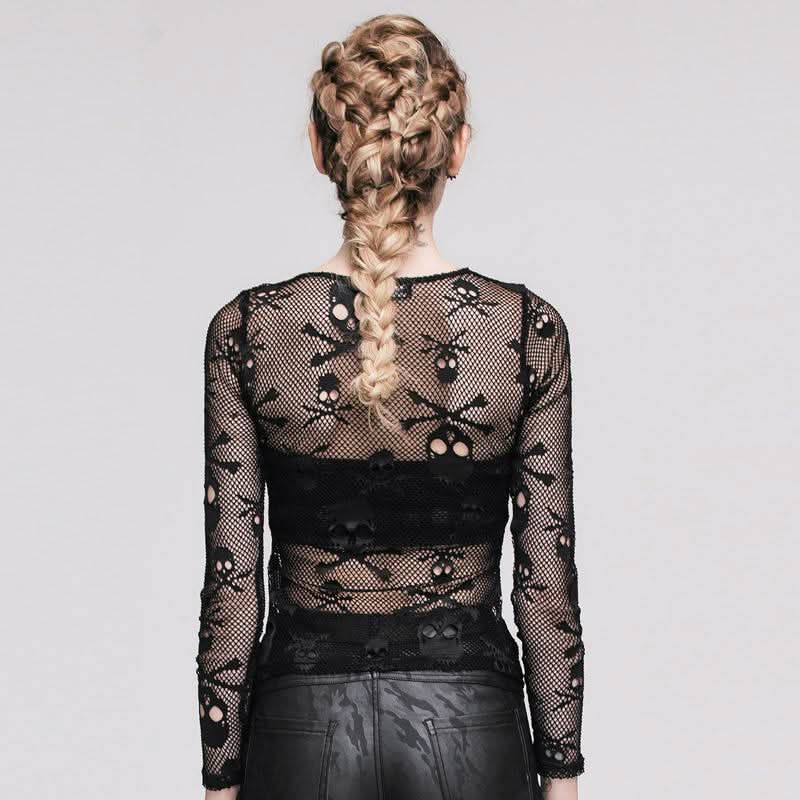 'Wicked World' Punk Mesh Top with Skull Pattern