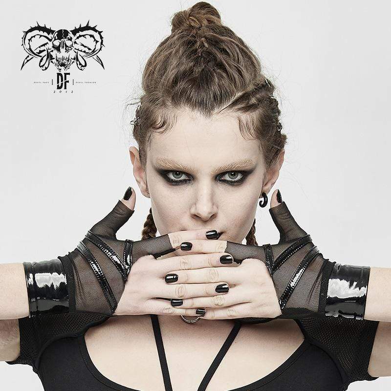 Women’s Gothic Full Mesh PU Irregular Gloves