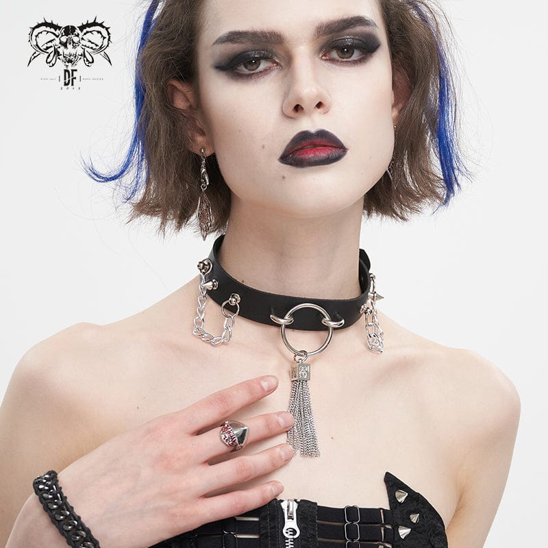 Women’s Gothic Studded Tassels Chain Choker