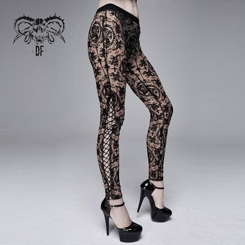 'Bathory' Gothic Patterned Mesh Leggings