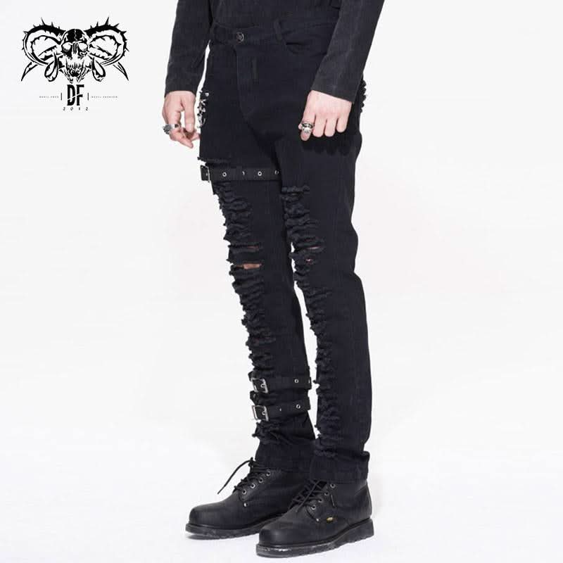 'Lord of Chaos' Punk Buckled Distressed Trousers