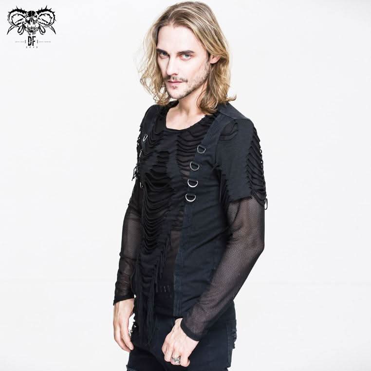 'Diavlo' Punk Distressed Mesh Shirt With Loops