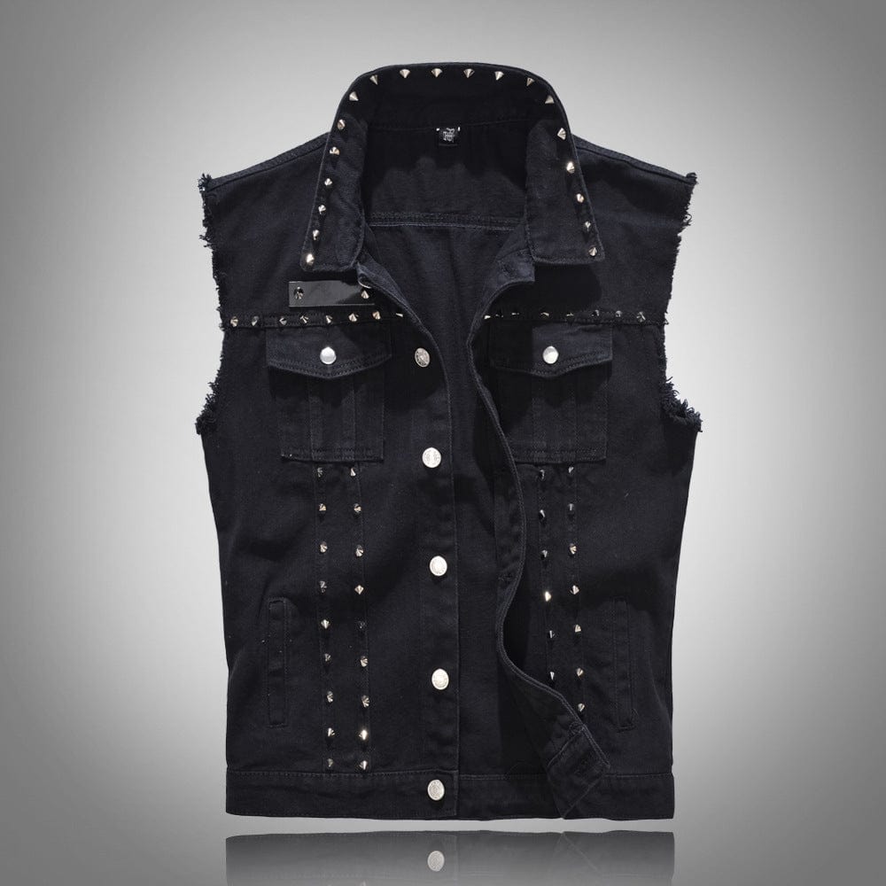 Men’s Punk Sleeveless Rivets Denim Vest