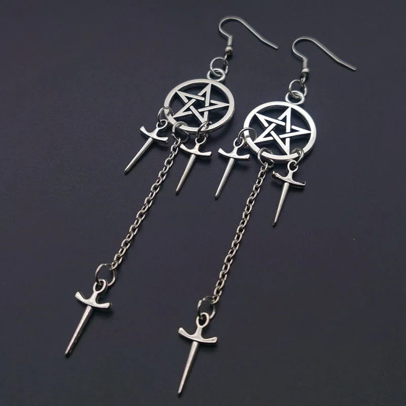 Unisex Grunge Moon Star Sun Dangle Drop Earrings