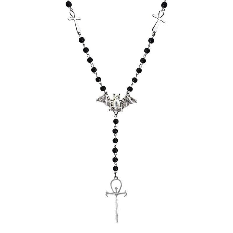 Women’s Gothic Cross Bat Beaded Necklace