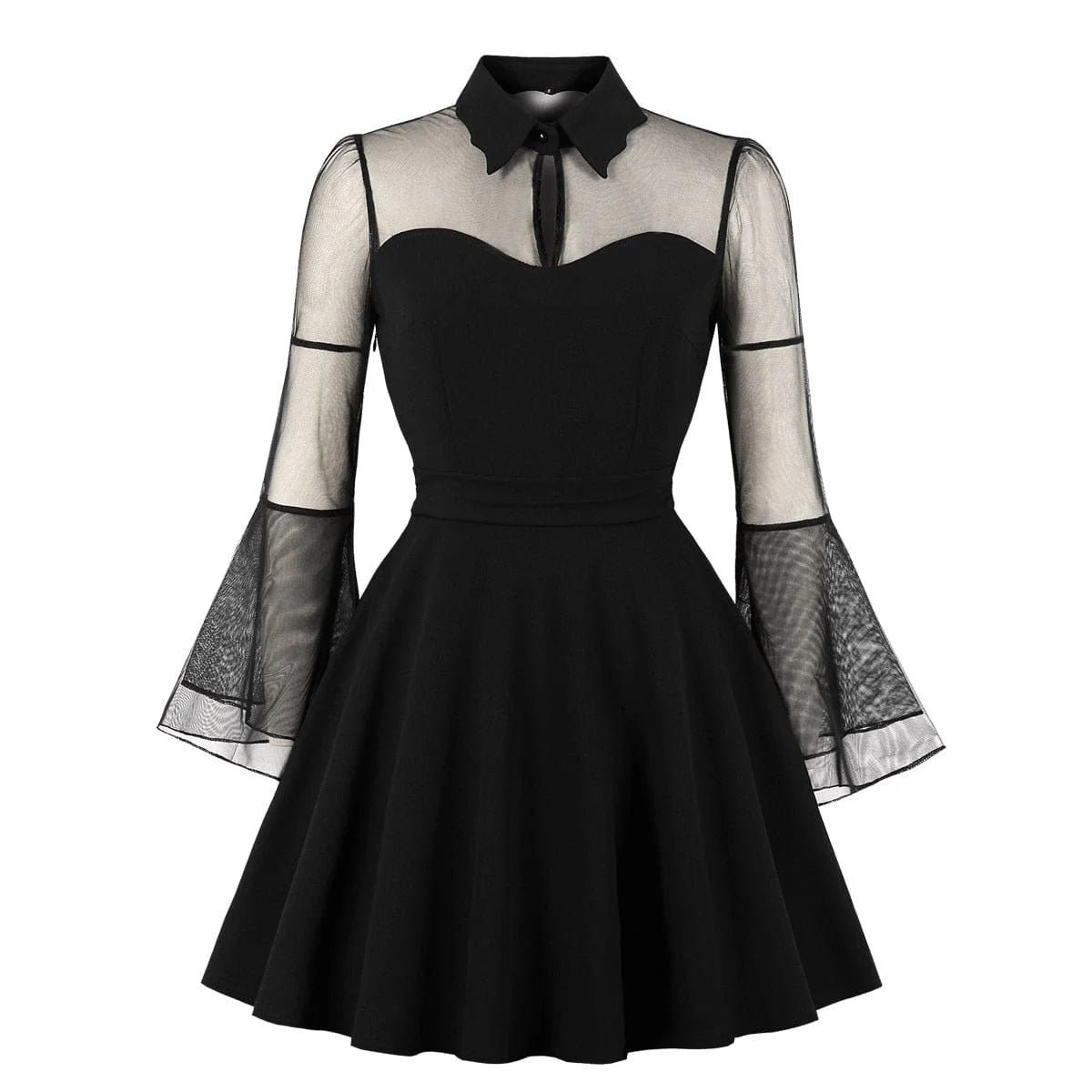 Women’s Gothic Flared Sleeved Mesh Splice Grad Dress