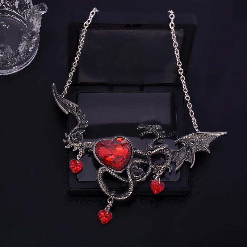 Women’s Gothic Heart&Dragon Pendant Necklace