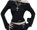 Women’s Gothic Lace Slash Side Long Sleeved Crop Top