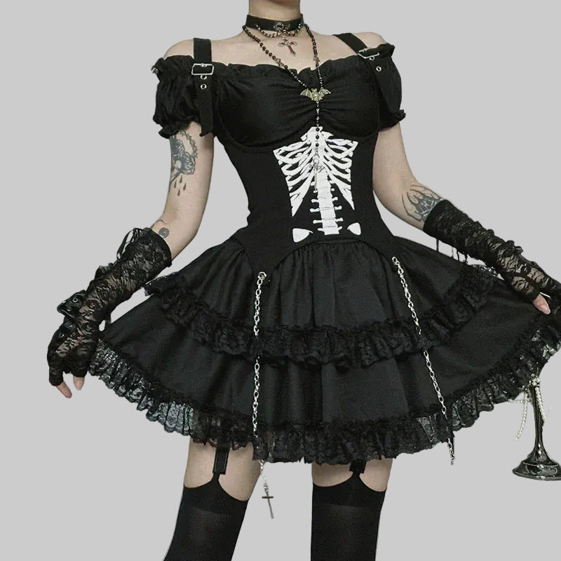 Women’s Gothic Layered Off-Shoulder Dress