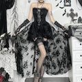 Women’s Gothic Off-the-shoulder Floral Mesh Splice Party Dress