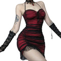 Women’s Gothic Ruched Cutout Halterneck Dress