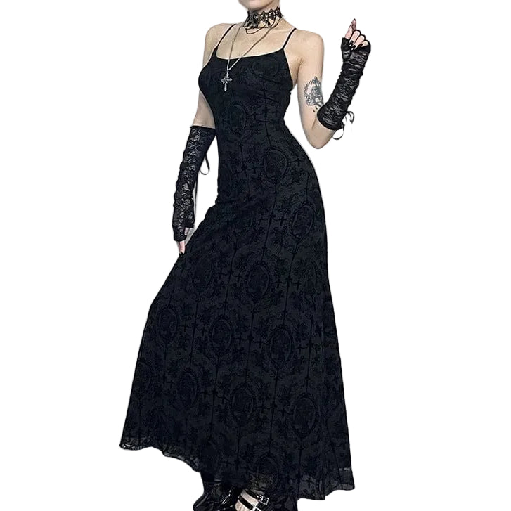 Women’s Gothic Shoulder Straps Slim Fitted Long Slip Dress