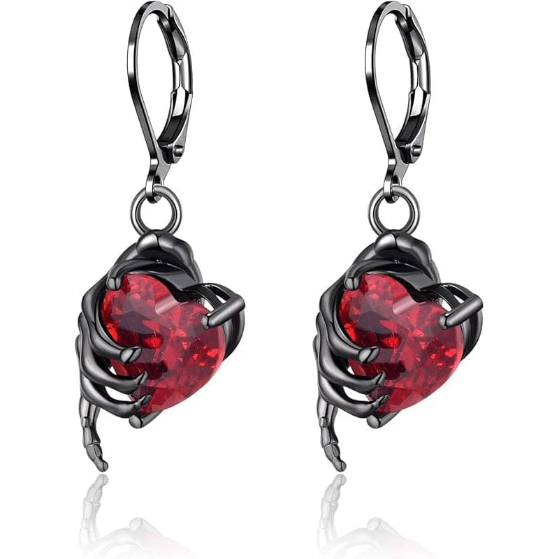 Women’s Gothic Skeleton Hand Heart Earrings