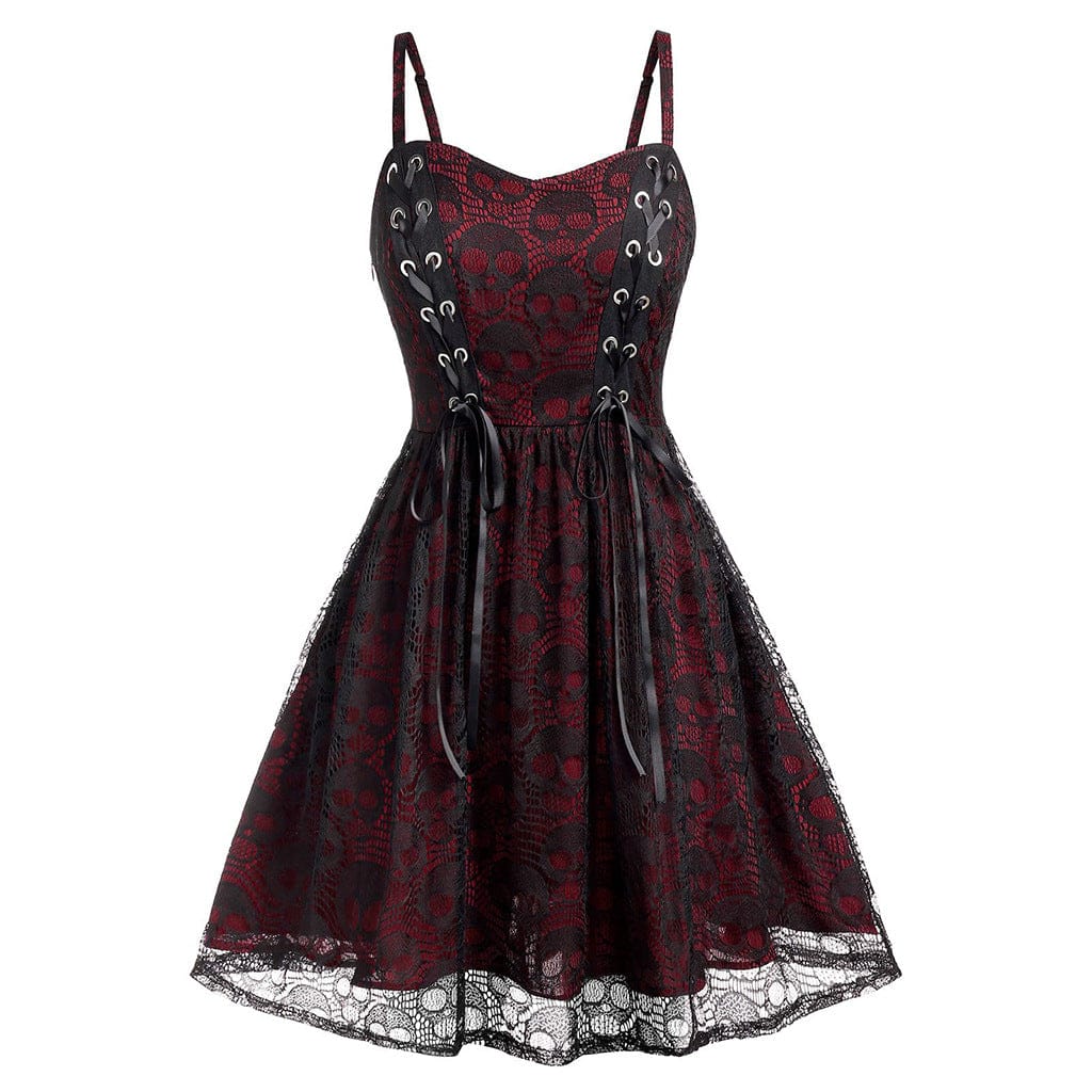 Women’s Gothic Skull Lace Strappy Slip Dress