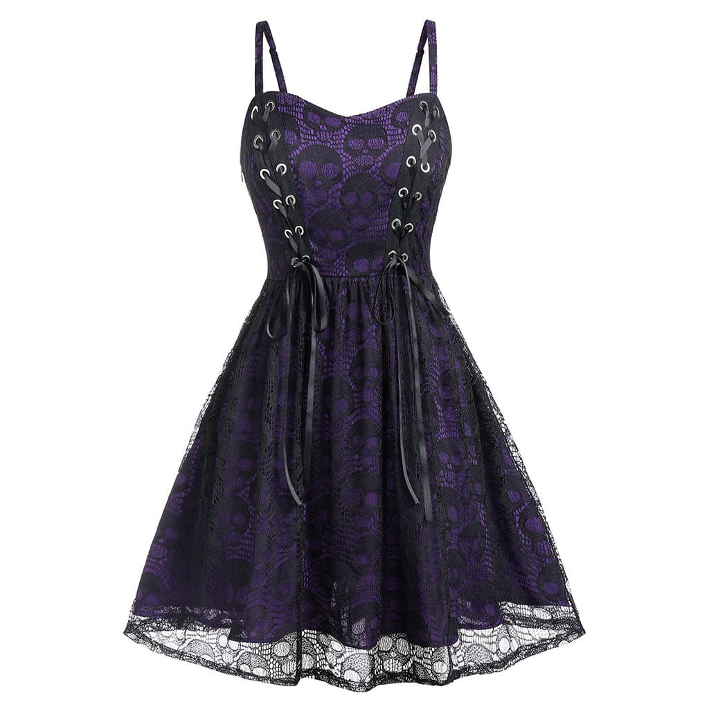 Women’s Gothic Skull Lace Strappy Slip Dress