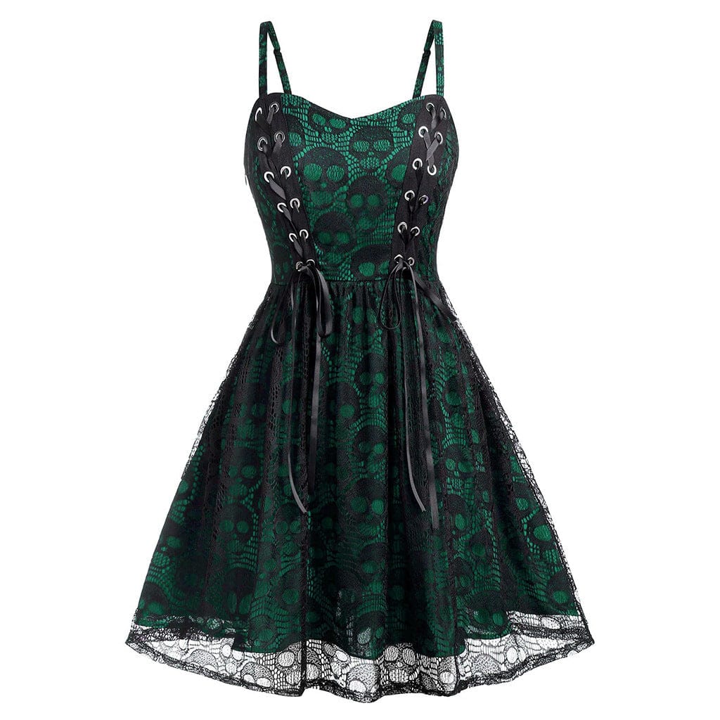 Women’s Gothic Skull Lace Strappy Slip Dress
