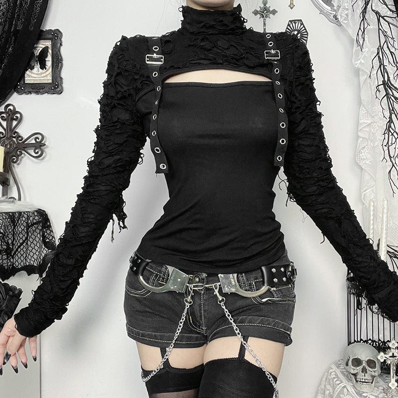Women’s Punk Cut-out Buckle-up Long Sleeved Shirt