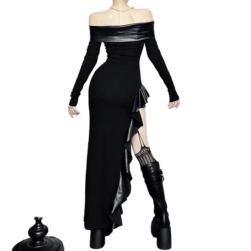 Women’s Punk Eyelets Irregular Off Shoulder Hem Dress