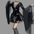 Women’s Punk Faux Leather Mesh Long Sleeved Bodysuit