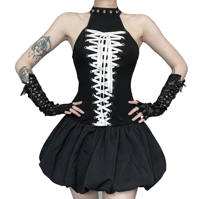 Women’s Punk Lace-up Halterneck Party Dress