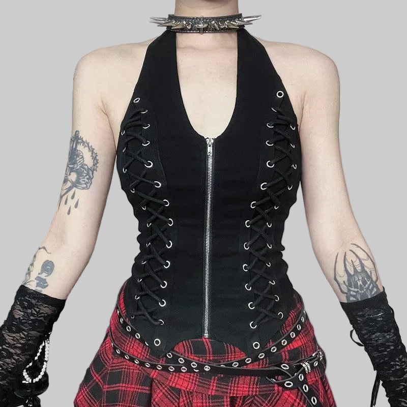 Women’s Punk Zip Halterneck Tank Top