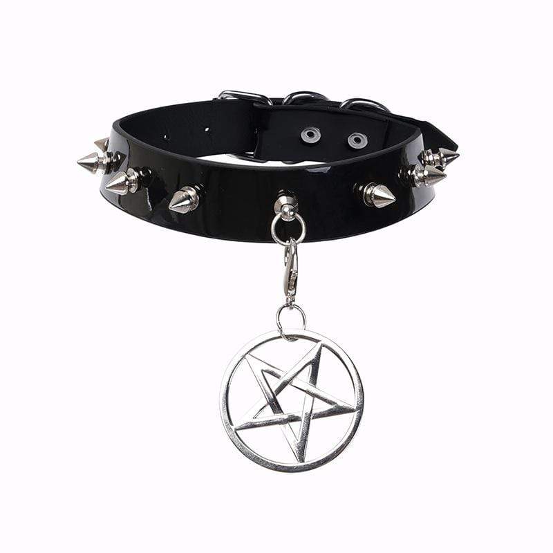 Women’s Rivets Pentacle Pendant PU Chokers