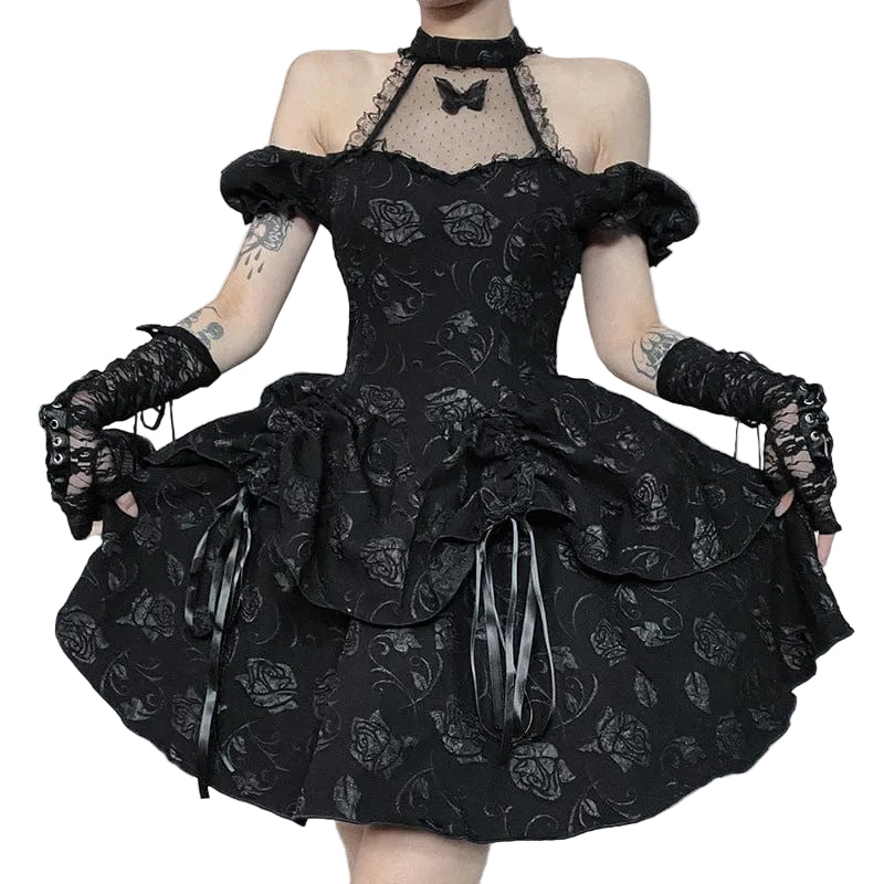 Women’s Gothic Off-the-shoulder Rose Layered Party Dress