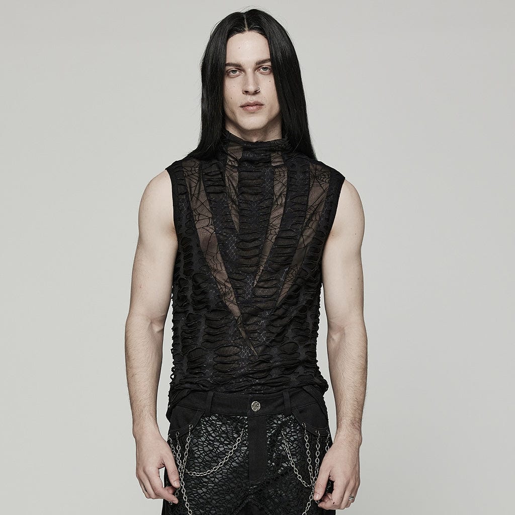Men’s Gothic Spider Mesh Ripped Tank Top
