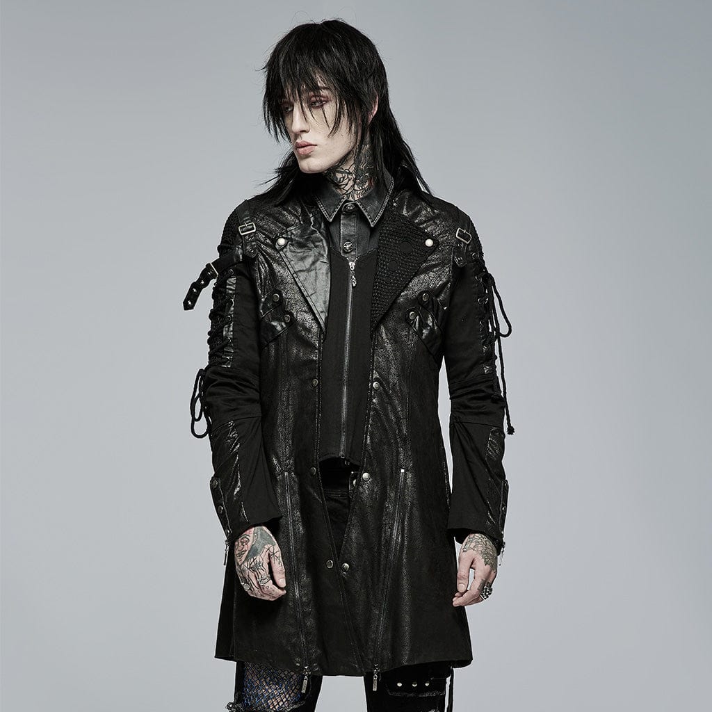 Men’s Punk Studded Faux Leather Zipper Jacket Black