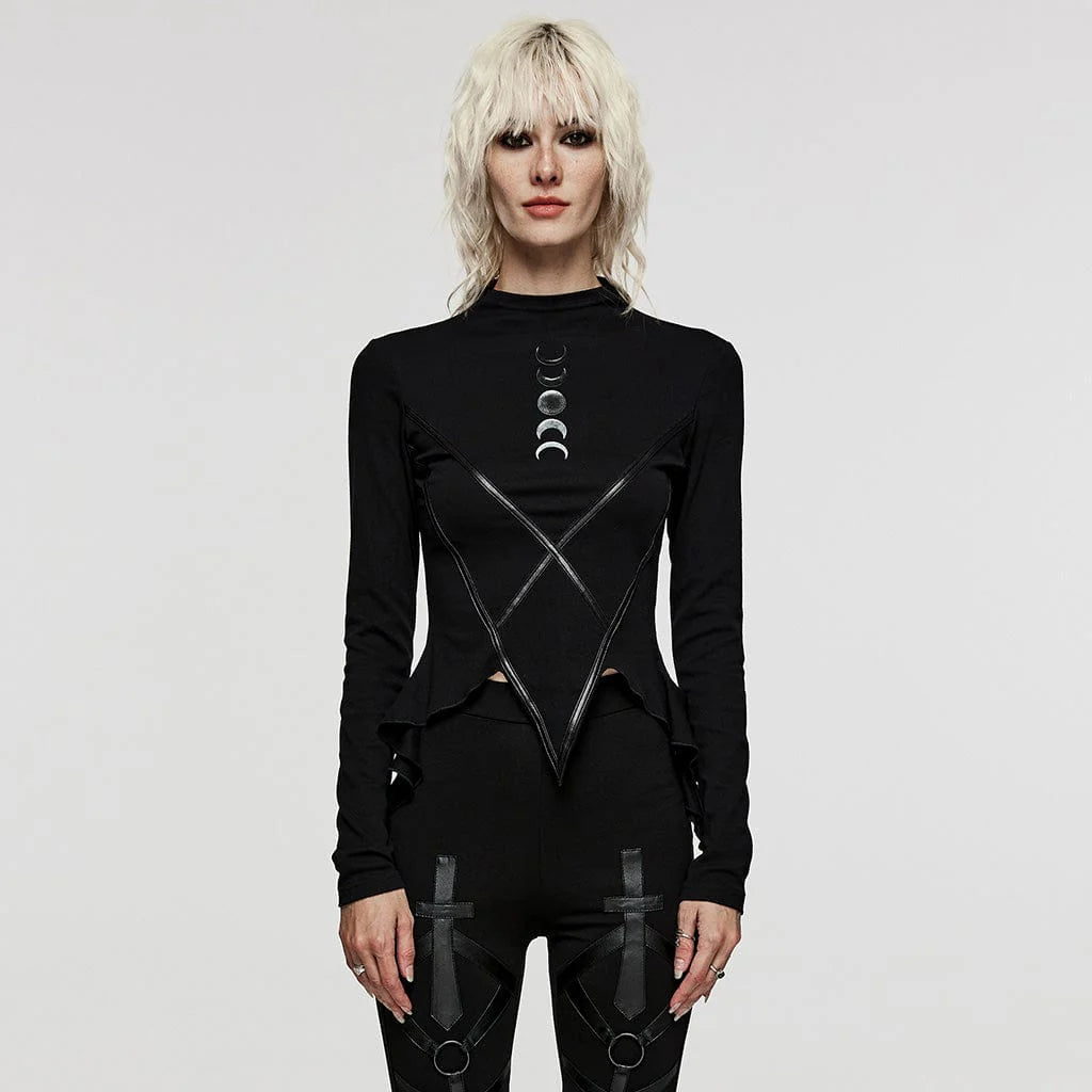 Women’s Punk Irregular Moon Printed Shirt