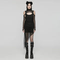 Women’s Punk Irregular Ruched Black Party Dress with Hooded Cape