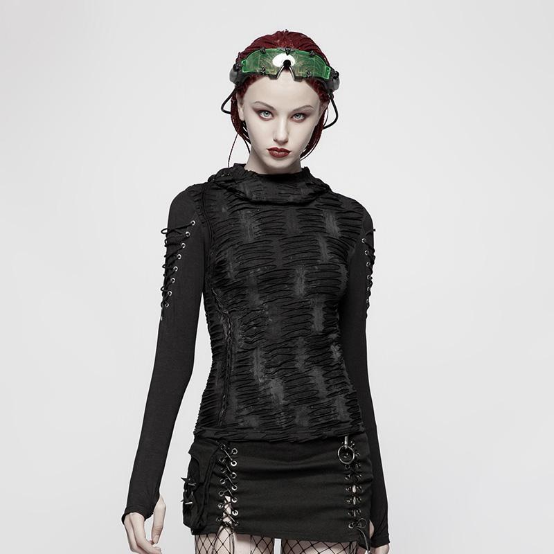 Women’s Punk Ripped Hooded T-shirt