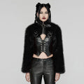 Women’s Punk Stand Collar Faux Fur Short Jacket Black